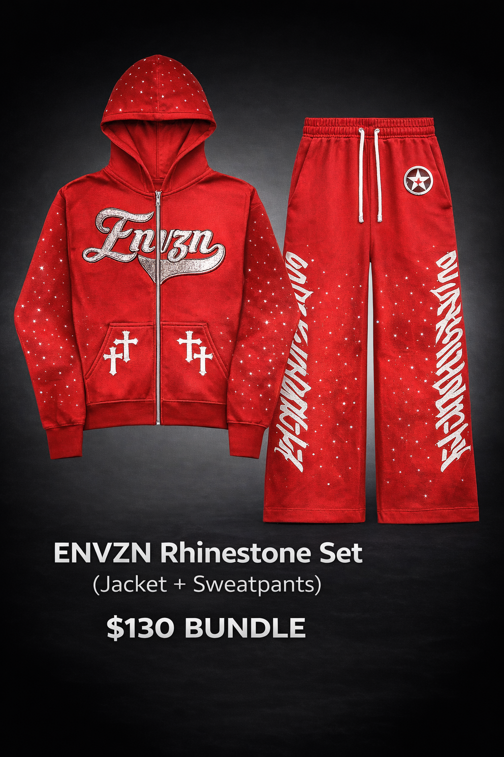envzn Rhinestone set Jacket+ sweatpants