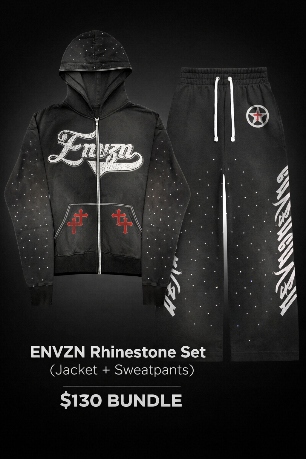 envzn Rhinestone set Jacket+ sweatpants